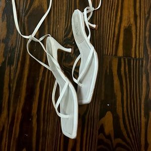 White Strappy Lace up Thong heels by Zara